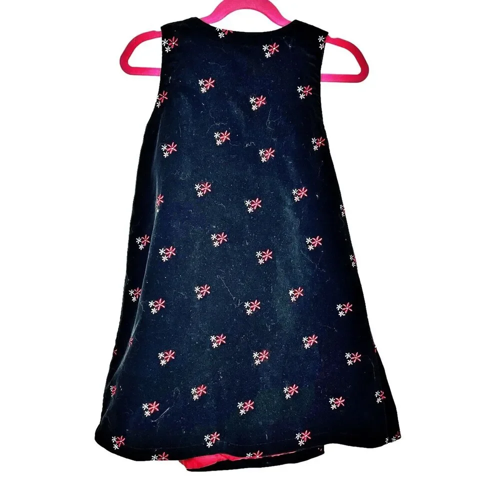 Hanna Andersson Black Velvet Embroidered Floral Wrap Pink Lined Dress Sz 5/110EU